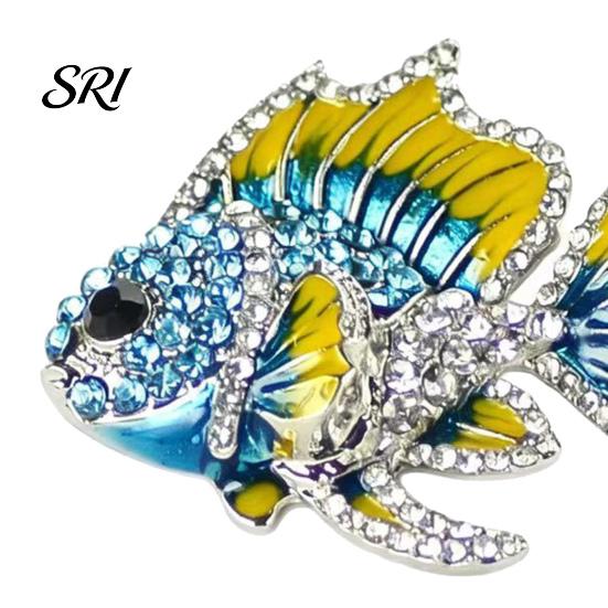 Colorful Fish Jewelry Brooch Pin Enamel Finish Rhinestones Inlay Tropical Design Ocean Inspired Alloy Electroplated Base Suits Coats Sweaters