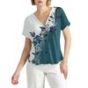 Женская модная повседневная футболка с короткими рукавами и V-образным вырезом, цветочным принтом и застежкой на пуговицы