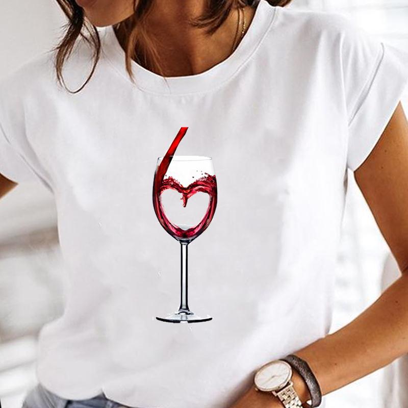 Модные футболки, женские футболки с надписью «вино», забавная трендовая женская одежда с коротким рукавом, одежда с героями мультфильмов, обычные топы с принтом, футболка с графическим принтом