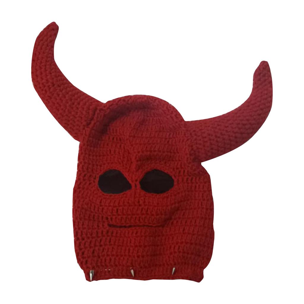 Devil Horn Winter Hat for Adult Handwoven Balaclava Cap Novelty Party Hat for Girl Boys Knit Mask Hat Cool Accessories