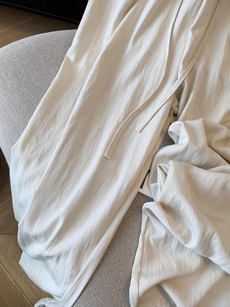 Textured Pleated Tencel Cotton Women's Cropped Wide-Leg Pants - Spring/Summer, Loose Draping Eight-Point Straight-Leg Casual Pants