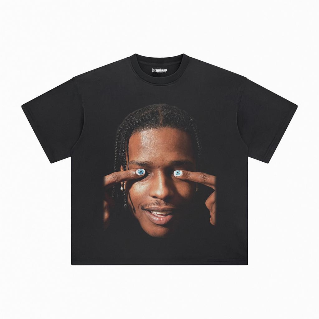 Summer Rapper ASAP ROCKY BIG FACE TEE Printed Cotton Crew Neck T-shirt Fashion Casual Loose Streetwear High Quality Unisex