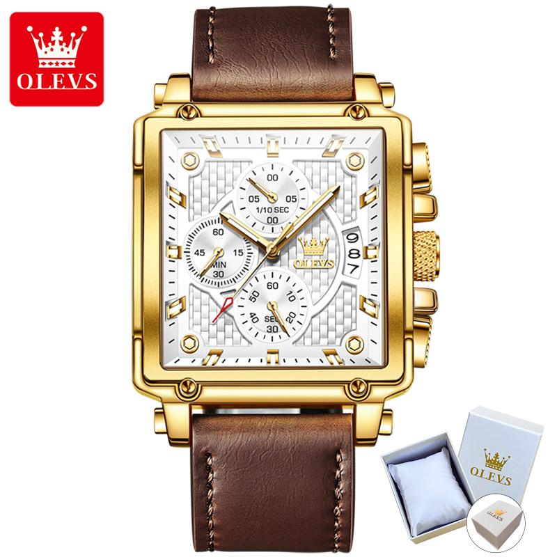 OLEVS 9925 With Gift Box Top Watch Square Multifunction Sports Quartz Watch Luminous Men's Watch