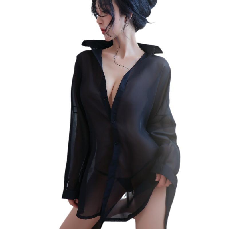 Сексуальное нижнее белье сексуальное протекание назад бойфренд рубашка перспектива искушение пижама шифон рубашка большой размер