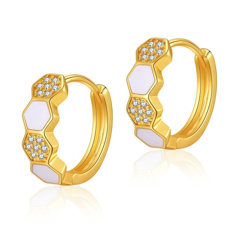 Тонкие серьги-кольца с покрытием K Gold, медь, инкрустация цирконами, эмаль, для женщин