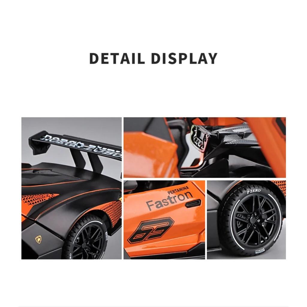 1/24 Lambos Essenza SCV12 Alloy Sports Car Model Diecast Sound Super Racing Lifting Tail Hot Car Wheel for Children Gifts