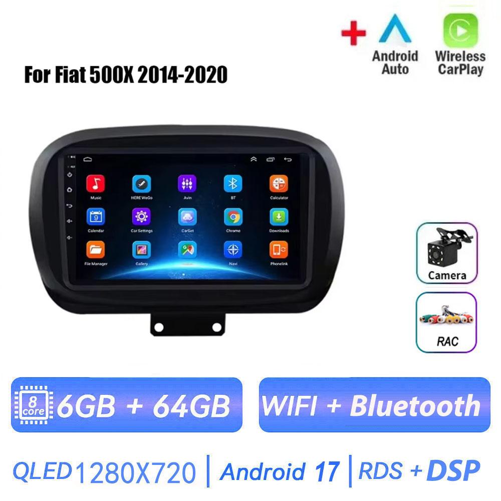 Autoradio multimédia Android 17 pour Fiat 500X 2014-2020 avec GPS, Wi-Fi, Navigation, Carplay Auto, DSP et unité centrale