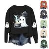 Women's Fashionable Casual Long-sleeved Halloween Printed Round-neck Top
