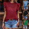 Hundred Fold Shoulder Ruffle Sleeves Solid Color Top Short Sleeved T-shirt Women's Clothing