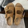 Мода 2024 года, лето, женские тапочки на платформе с двумя пряжками, пробковые тапочки из коровьей замши, сандалии на плоской подошве для женщин, ретро-садовые сандалии-сабо