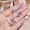 Fashion Pink Heart Bow Zircon Three-piece Jewelry Set for Women's Elegant Ring Necklace Wedding Bridal Jewelry Sets for Women