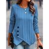 4 Solid Color Jacquard Long Sleeved Autumn Round Neck Button T-shirt Simple Versatile Daily Street Women's Top