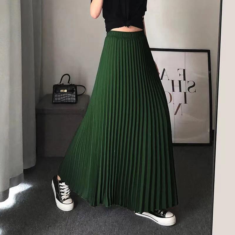 «Женская блестящая плиссированная юбка макси в стиле ретро 2024 года»: Высокая талия, облегающий крой, на весну и лето».