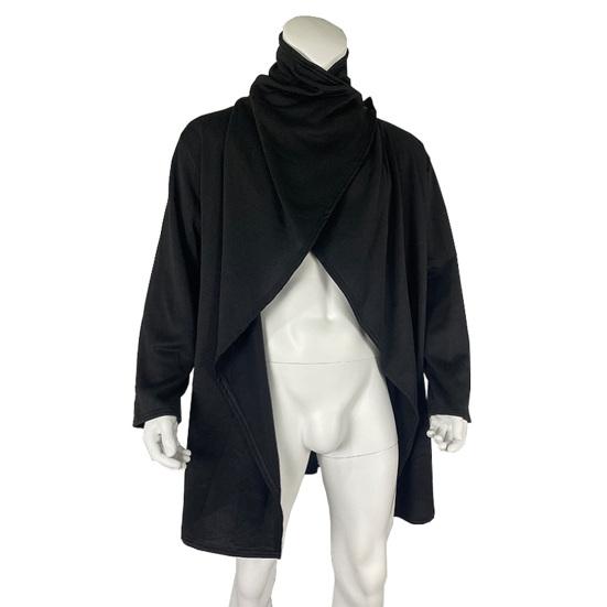 Men Cloak Coat High Collar Long Sleeve Street Style Windbreaker Solid Color Irregular Hem Mid-Length Outwear Punk Style Winter Outerwear