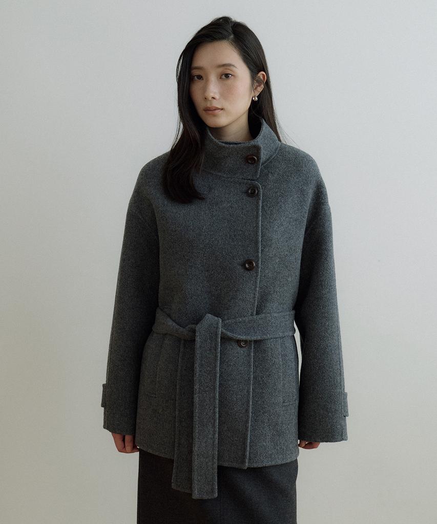 LINGSEOUL Handmade High Neck Half Coat-Charcoal