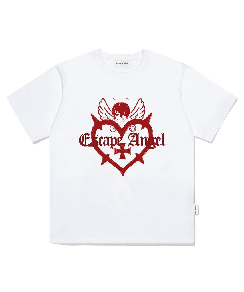 ESCAPEFROM Белая оверсайз футболка с коротким рукавом и принтом Dark Heart Angel