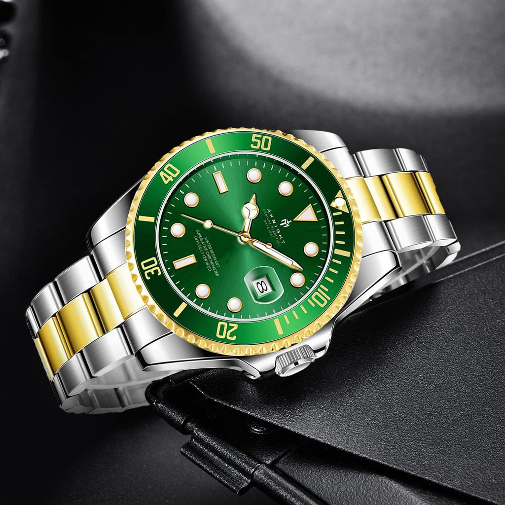 AKNIGHT Analog Stylish Easy To Luminous Arm Stainless Steel Water Resistant To Luminous Japanese Instruction Manual Men's Watch, Anti-Reverse Bezel,