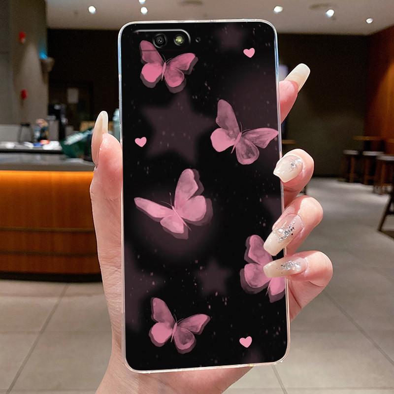 Phone Case For Huawei Y6 2018 Fundas Capa Butterfly Bow Protective Casing Transparent Soft Silicone TPU Cover Coque