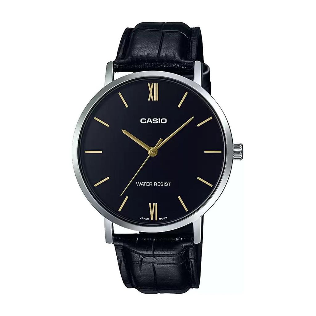 Men's Watch with a Black Leather Strap, Black Leather Men's Watch, Casio