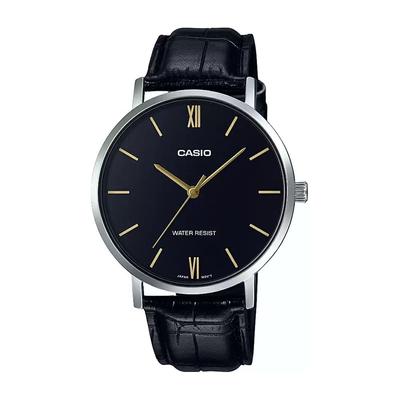 Часы мужские с черным кожаным ремешком, Black Leather Men's Watch,  Casio