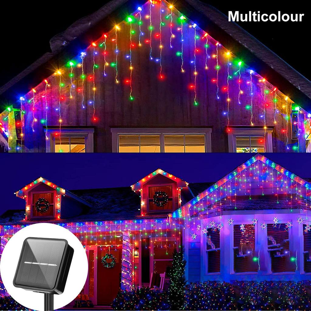 Solar Ice Strip Curtain Lights Waterproof String Lights 8 Modes Wedding Party Indoor and Outdoor Fairytale Decoration Lights