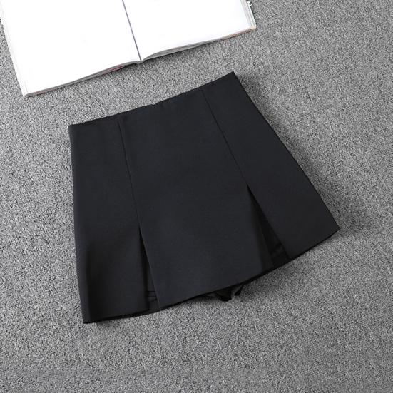 Women Mini Skirt High Waist Side Split Design Solid Color Short Skirt A-Line Design Skort