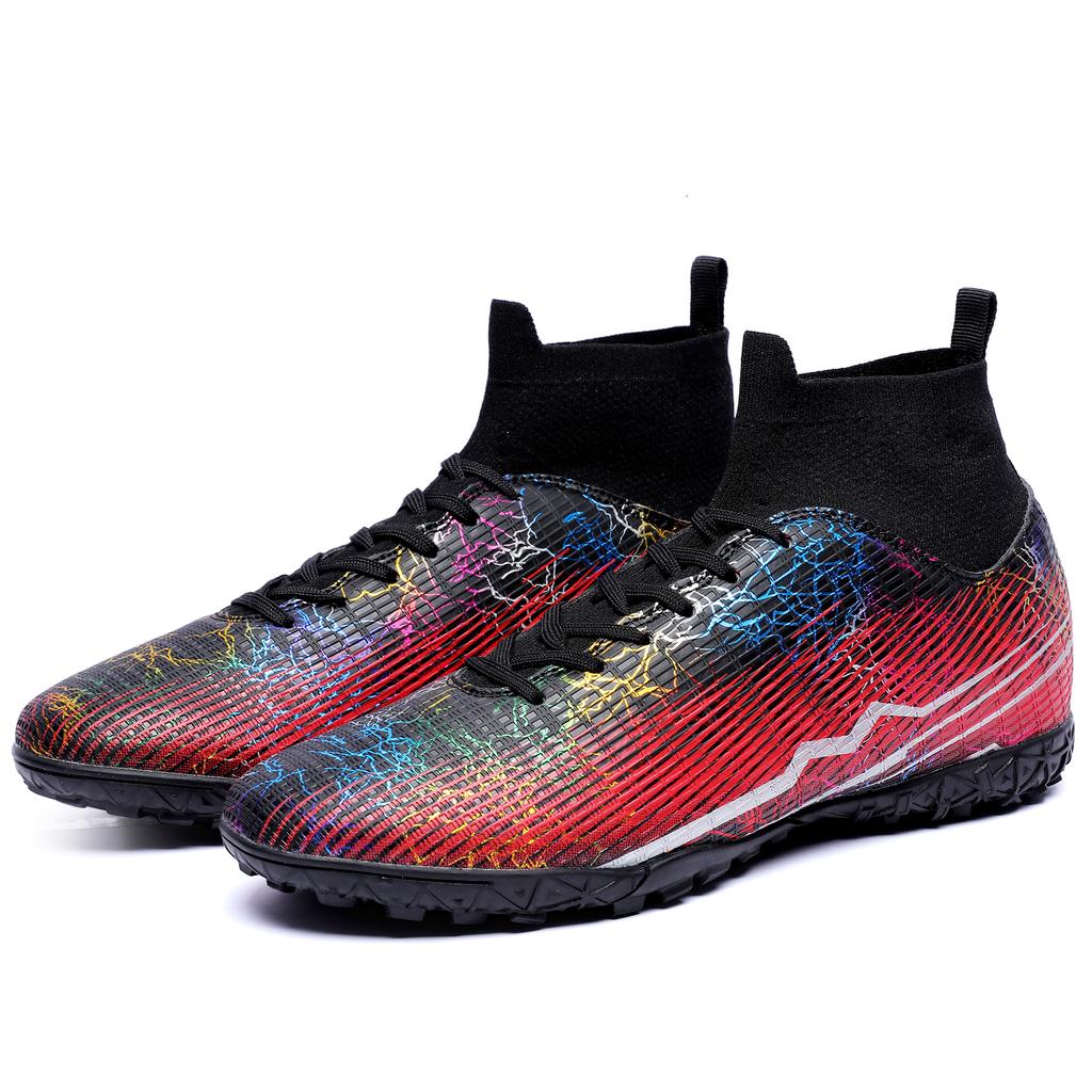 Мужские/женские высокие футбольные бутсы, высокие эластичные носки, искусственный газон, короткие гвозди, футбольные тренировочные кроссовки для маленьких детей