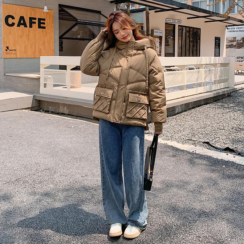Женская одежда больших размеров осень и зима свободная повседневная куртка-тулинг с капюшоном короткая пуховая хлопковая куртка