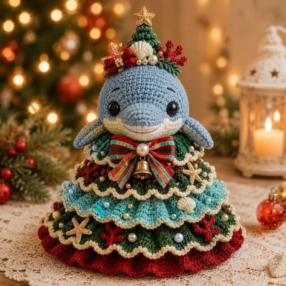 Handmade Crochet Animals Set Layered Knitted Xmas Decor Crochet Christmas Tree DIY Kit Christmas