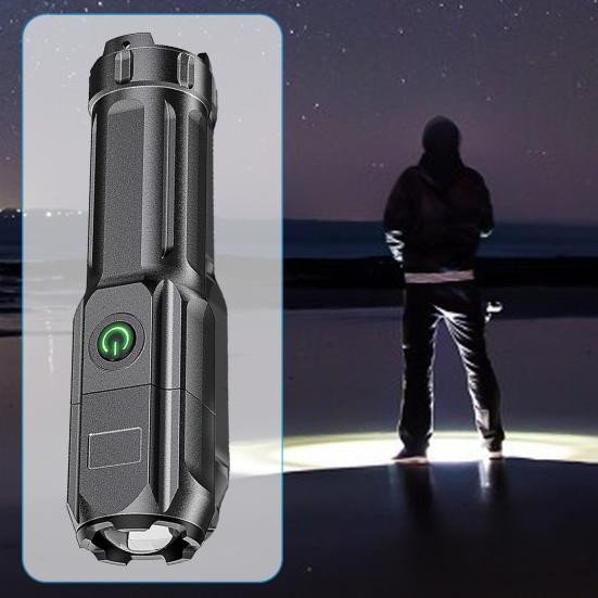 Outdoor LED Flashlight Zoomable Telescopic High Lumens USB Rechargeable Super Bright Outdoor Portable Camping Emergency Handheld Torch