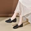 Round Head Flat Shoes Women's Autumn Simple Temperament Low Heel Work Shoes Cowhide Shallow Mouth Small Single Shoes Women's Four Seasons Shoes