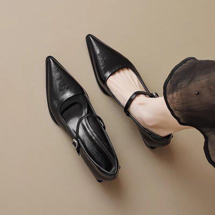 French Mary Jane Single Shoes Women's Sheepskin Version 2025 New Spring and Summer Temperament Pointed High Heels Single Shoes Women's One-word Buckle