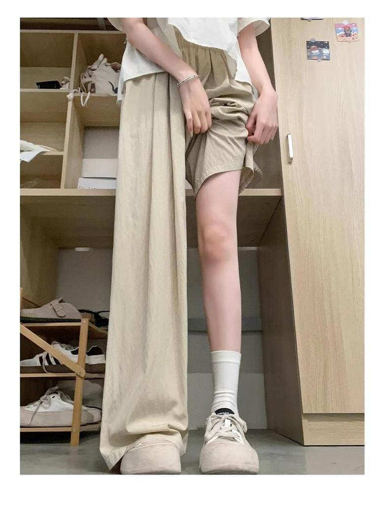 Маленькие летние брюки из ледяного шелка с широкими штанинами и высокой талией для женщин