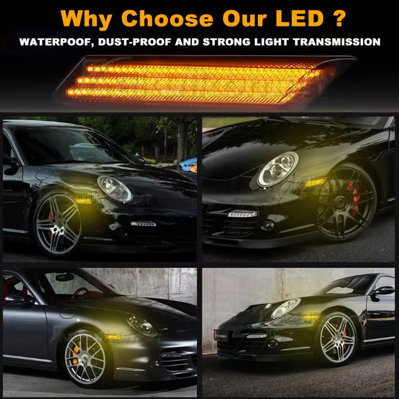 Sequential Flashing LED Dynamic Turn Signal Side Marker Light 2Pcs For Porsche 987 Cayman Boxster 911 997 Carrera Turbo GT3 GT2