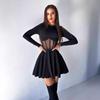 Women's Autumn Winter Fashion Round Neck Long Sleeve Dress Mesh Stitching Thin A-line Dress