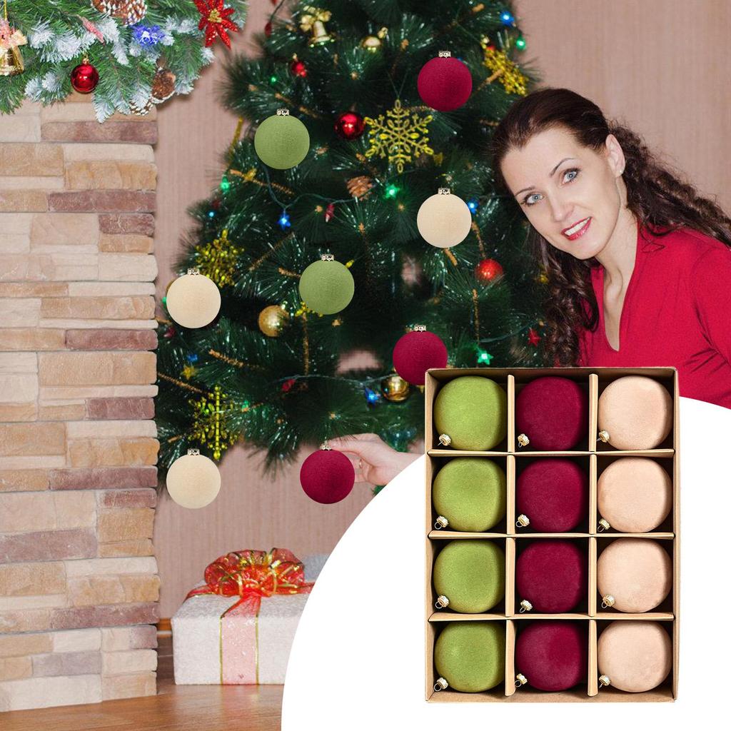 12pcs 6cm Flocked Balls Christmas Decorations Soft Christmas Tree Ball Ornaments Christmas Decorations Velvet Balls Home Decor