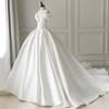 Main Wedding Dress  Summer New Bride One-line Shoulder French Satin Show Thin Cover Arm Simple Big Train Wedding Dress