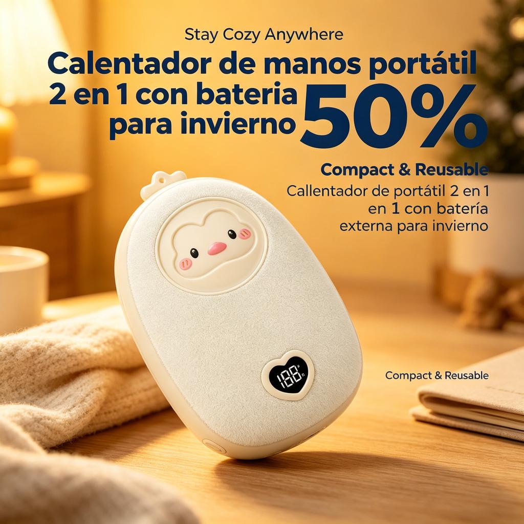 Calentador de manos portátil 2 en 1 con batería externa para invierno