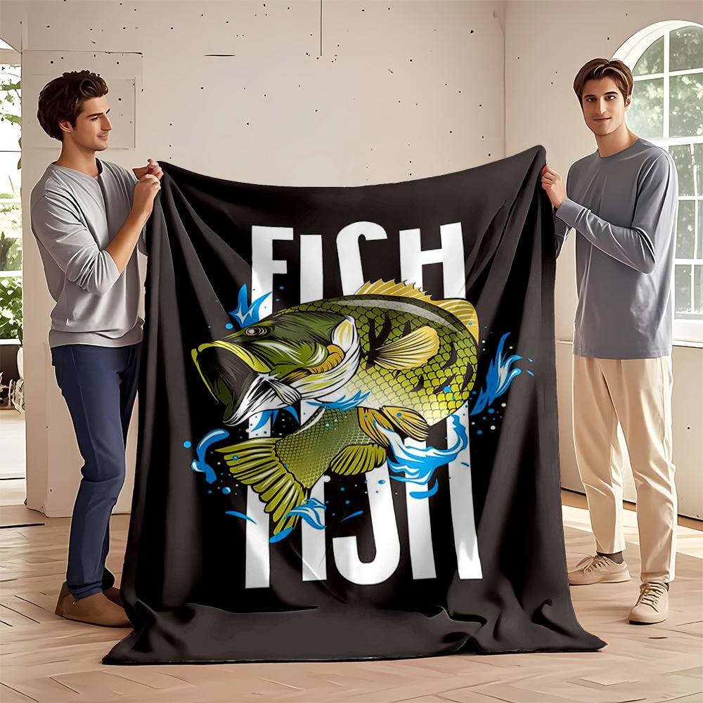 Colorful Bass Fish with Splash Design Flannel blanket for bedroom, living room, sofa, and nap sofas