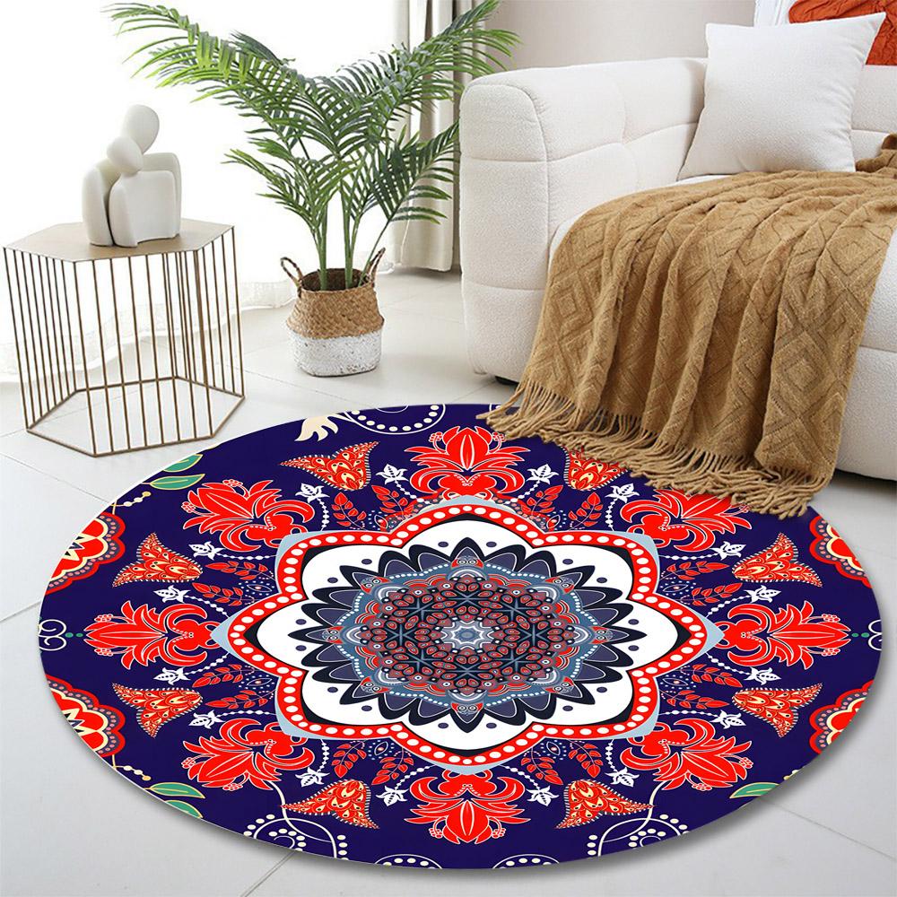Mandala Floral Pattern Rug Design Print round rug, living room, bedroom, playroom carpet, non slip floor mat, gift