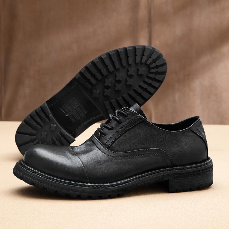 British Retro Handmade Casual Leather Shoes Men'S Leather Round Head Business Dress Commuter Leather Shoes Wedding Shoes Tooling Shoes Soft Sole