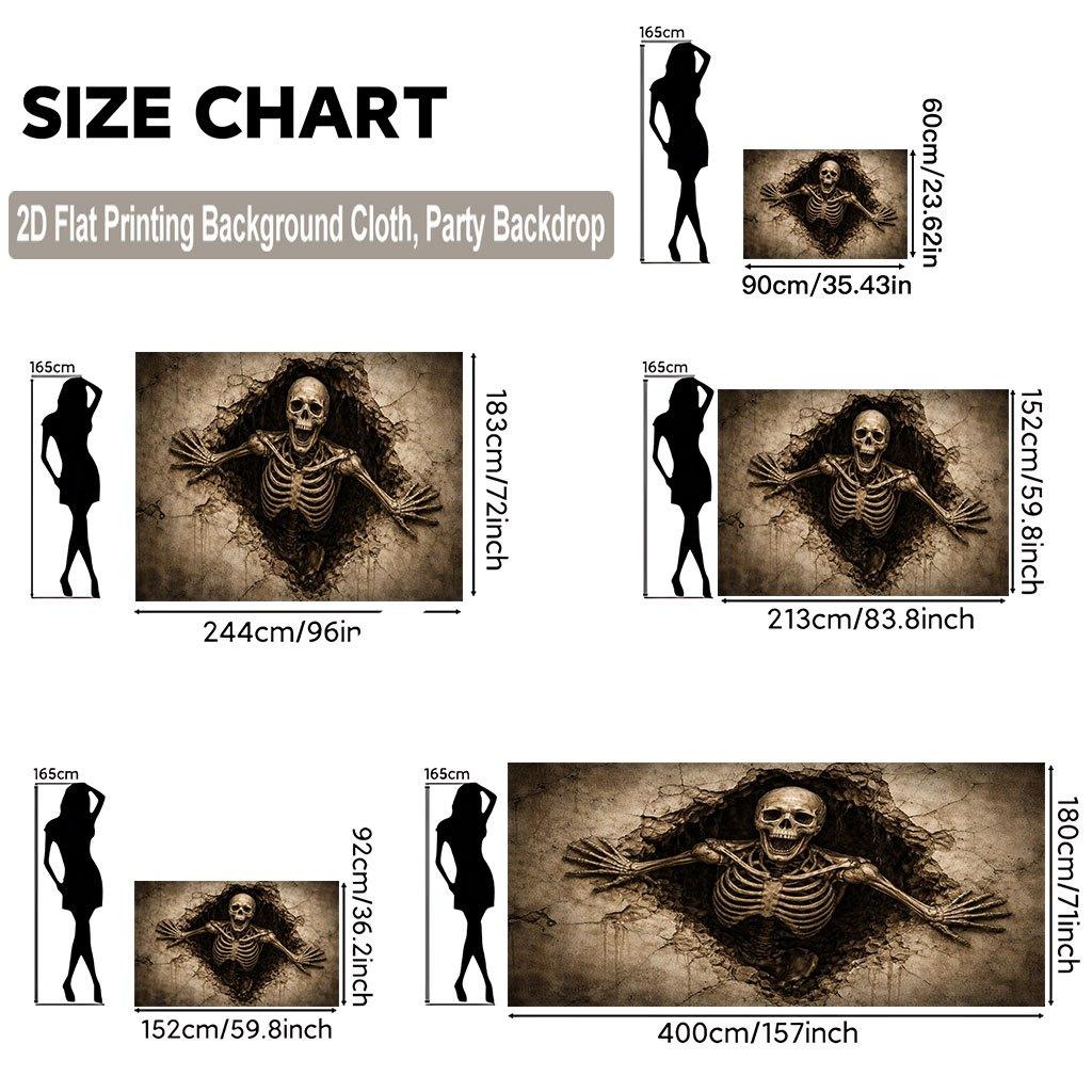 1 piece of 2D flat background fabric a background fabric featuring a protruding skeleton figure wooden wall panel.PMJ