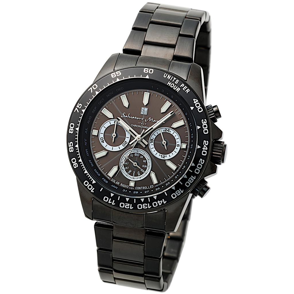 Salvatore Marra Radio Solar Watch Business Analog Quartz Waterproof with Cloth BKBK [Salvatore Marra] Men's (All Black)
