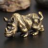1Pc Exquisite Vintage Brass Rhino Figurine - Handcrafted Miniature Sculpture Ornament for Interior Home Decor with Copper Accents and Unique Carving