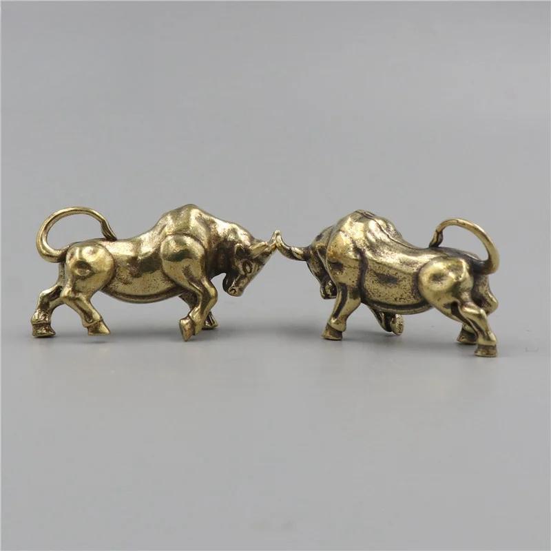 Brass Retro Bullfighting Figurine Keyring Lanyard Hanging Jewelry Metal Copper Zodiac Animal Bull Car Key Chain Pendant Trinkets