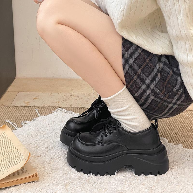 Fashion lace-up small leather shoes women's autumn and winter new platform versatile British college style retro jk loafer single shoes