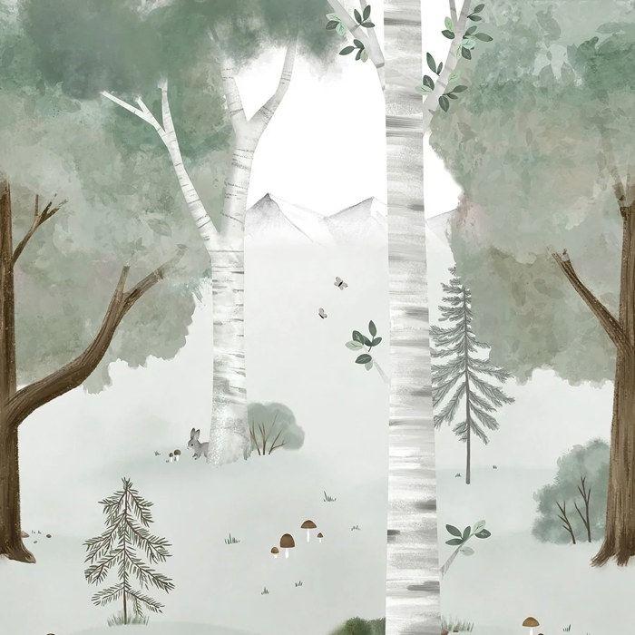 Lilipinso Papier peint, décoration murale chambre d'enfant, panorama, forêt de bouleaux