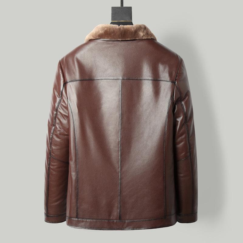 Зимняя меховая интегрированная шерстяная подкладка из овчины, натуральная кожа, мужская шуба средней длины для папы