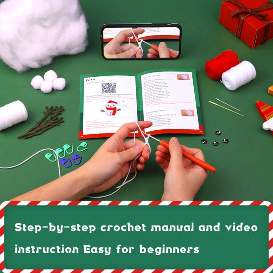 Рождественский набор для вязания крючком. Дизайн снеговика с простыми инструкциями. Улучшите навыки рук. Избавьтесь от скуки. Рождественский набор для вязания снеговика крючком.