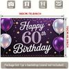 Двумерный фон "С 60-летием" фиолетово-золотой с шарами и звездами